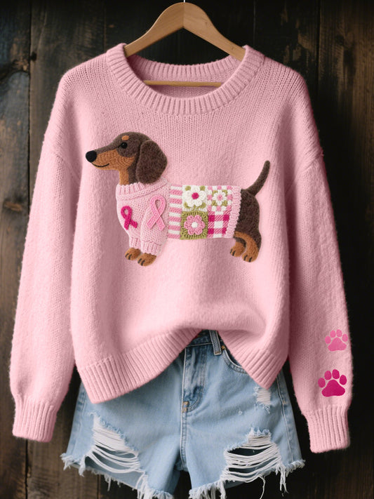 Wollen Vilten Vrouwen Trui – Met Schattig Honden Patroon – Lange Mouwen & Comfortabel