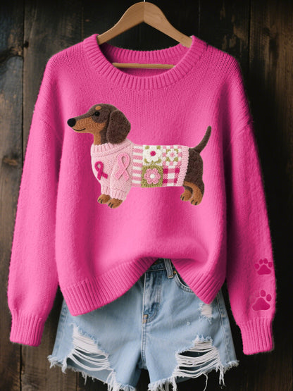 Wollen Vilten Vrouwen Trui – Met Schattig Honden Patroon – Lange Mouwen & Comfortabel