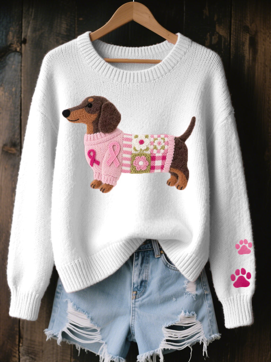 Wollen Vilten Vrouwen Trui – Met Schattig Honden Patroon – Lange Mouwen & Comfortabel