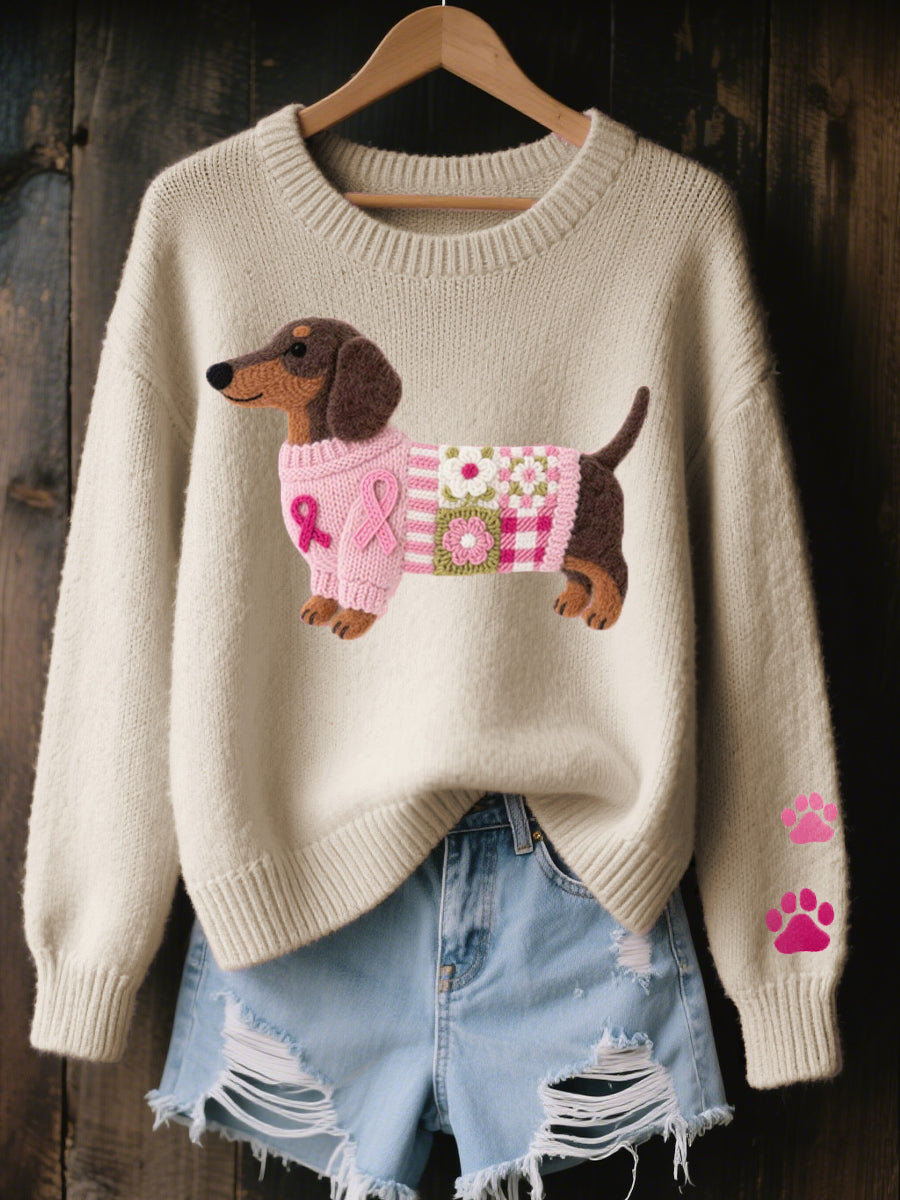 Wollen Vilten Vrouwen Trui – Met Schattig Honden Patroon – Lange Mouwen & Comfortabel